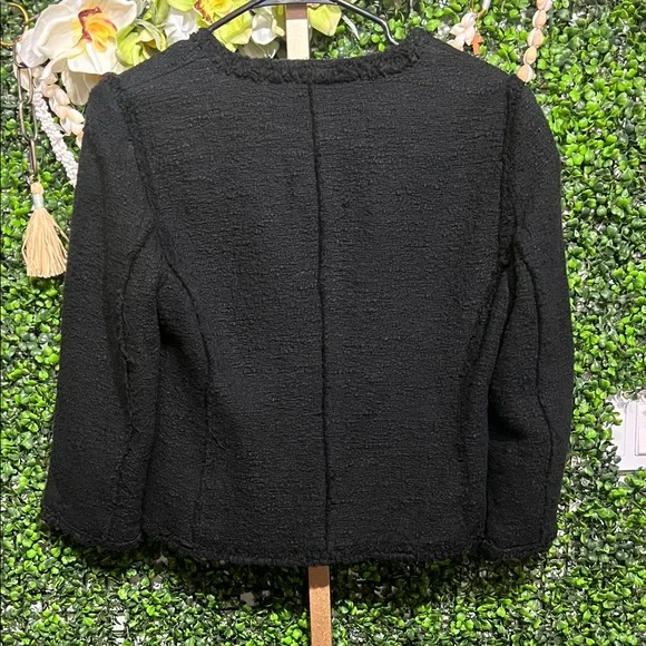 ZARA Black Tweed Frayed Blazer with Gem Buttons Size Large - Picture 9 of 9